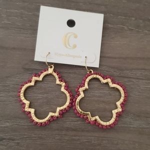 NWT Large Magenta/Gold Earrings